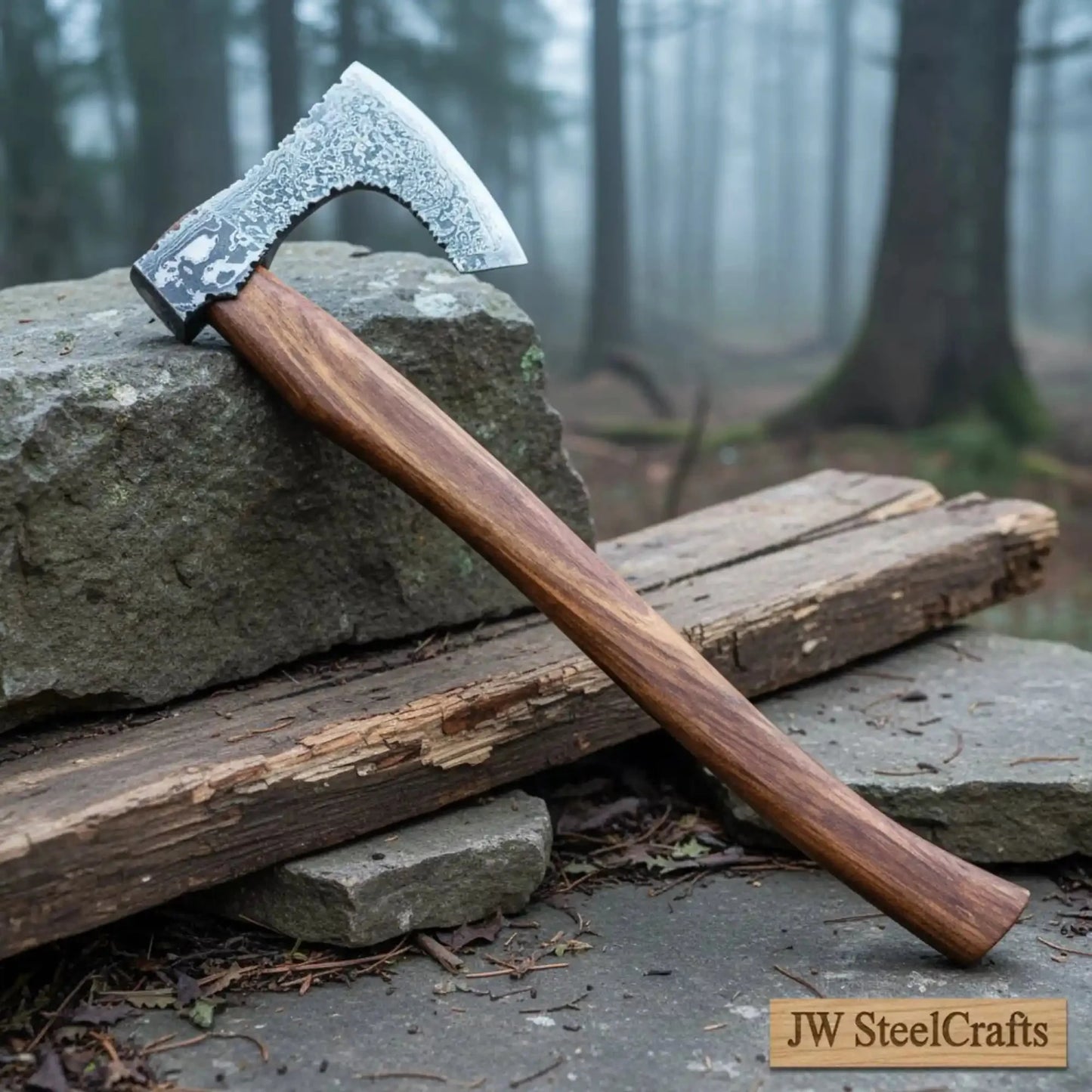 Custom Handmade Bearded Viking Axe with Damascus Steel Blade and Hardwood Handle | JW SteelCrafts