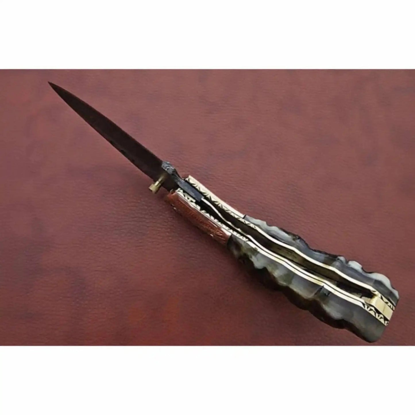 Handmade Damascus Steel Folding Knife with Engraved Metal Handle – Premium EDC Pocket Knife