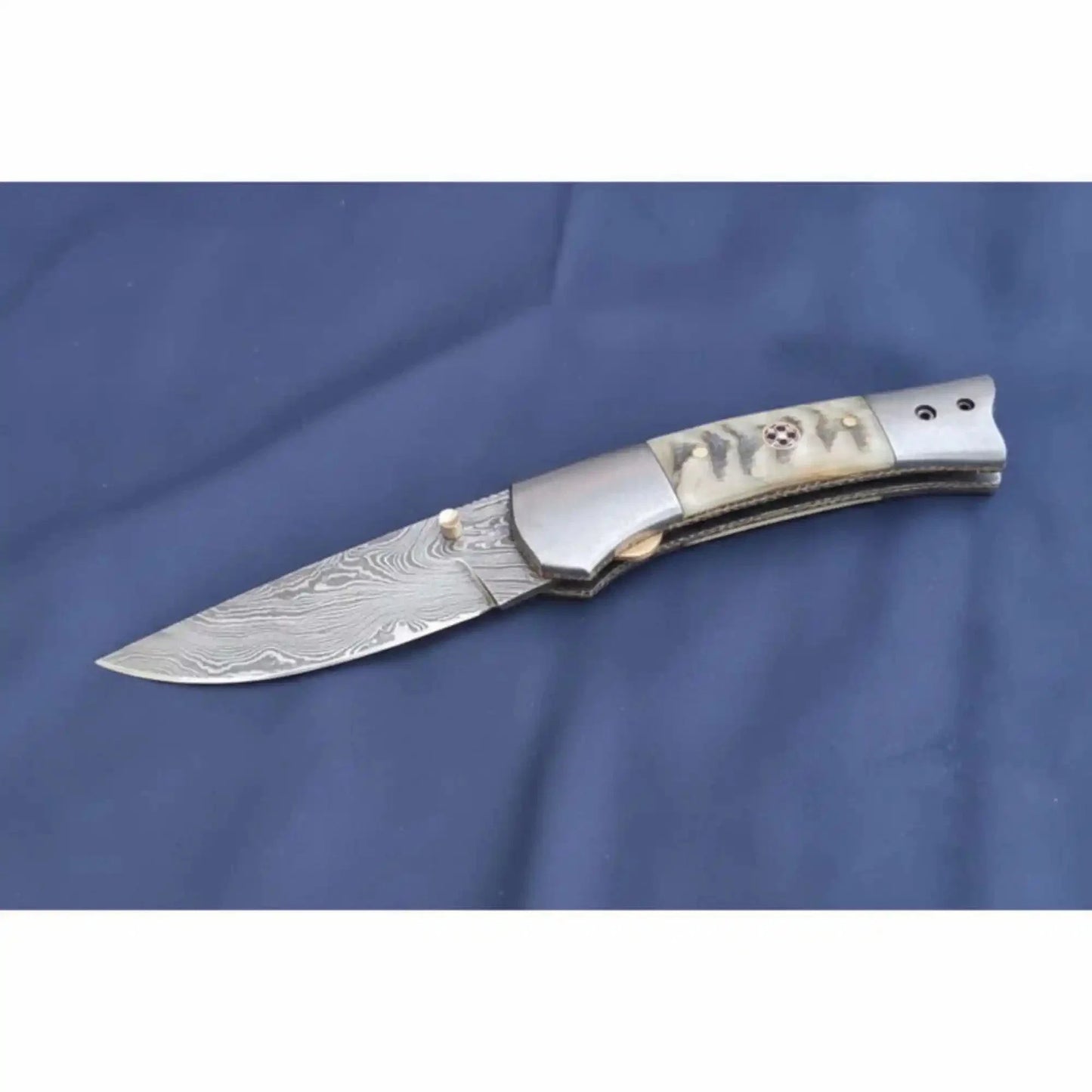 Handmade Damascus Steel Folding Knife with Natural Bone Handle – Custom Pocket Knife