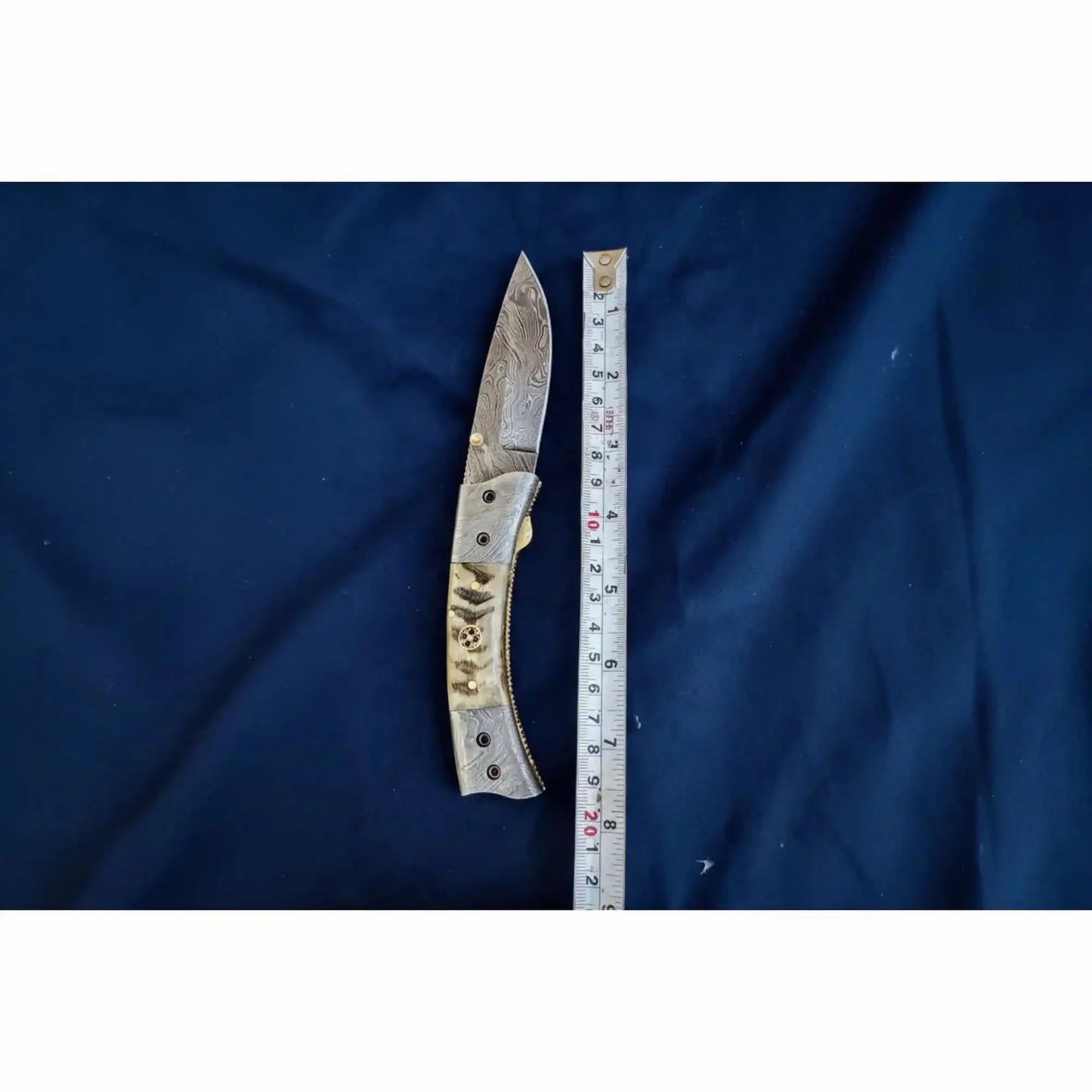 Handmade Damascus Steel Folding Knife with Natural Bone Handle – Custom Pocket Knife