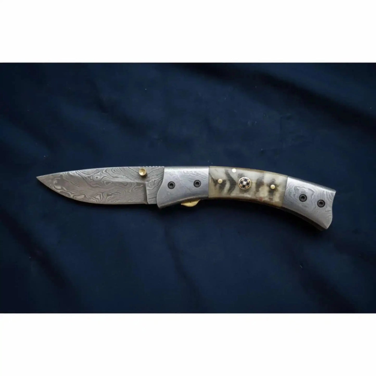 Handmade Damascus Steel Folding Knife with Natural Bone Handle – Custom Pocket Knife