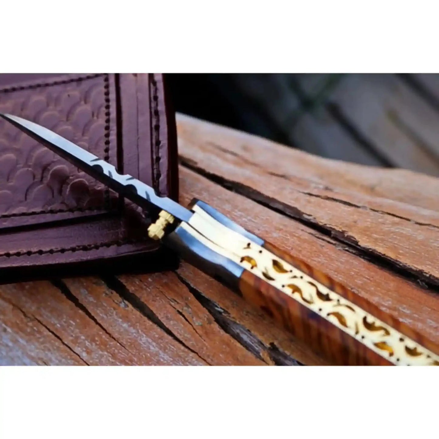 Handmade Damascus Steel Folding Knife with Olive Wood Handle – Pocket Knife for Everyday Carry & Gift