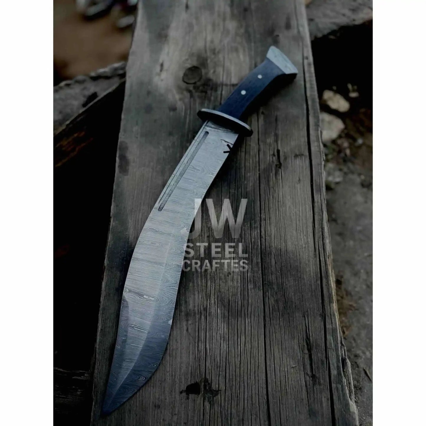 Handmade Kukri Bowie Knife Damascus Steel Recurve Blade Full Tang with Leather Sheath – JW SteelCrafts