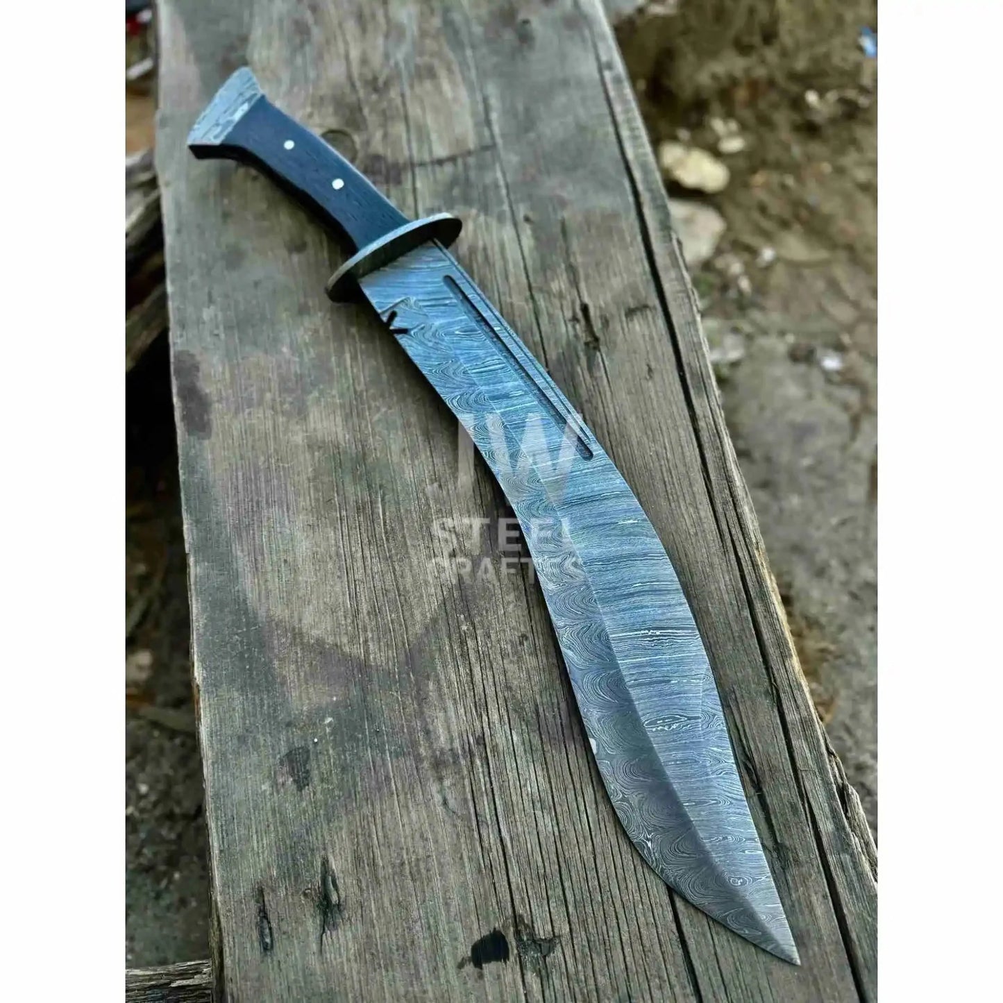Handmade Kukri Bowie Knife Damascus Steel Recurve Blade Full Tang with Leather Sheath – JW SteelCrafts