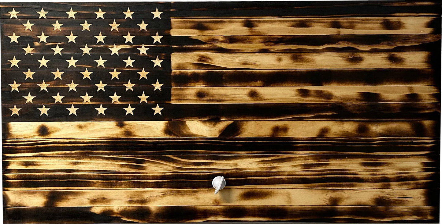 Large Burnt American Flag Hidden Gun Storage Cabinet (Burnt)