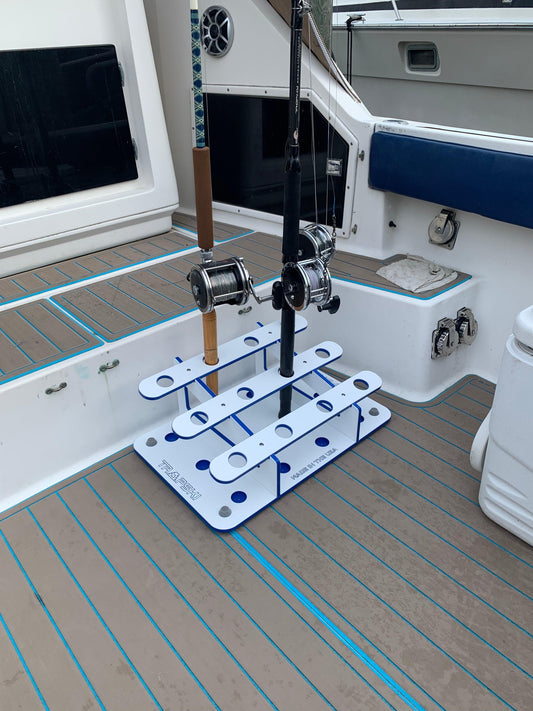 Made in the USA Fishing Rod Rack | 12 Pole Waterproof Wash-down | Dock, Garage, Boat, Storage