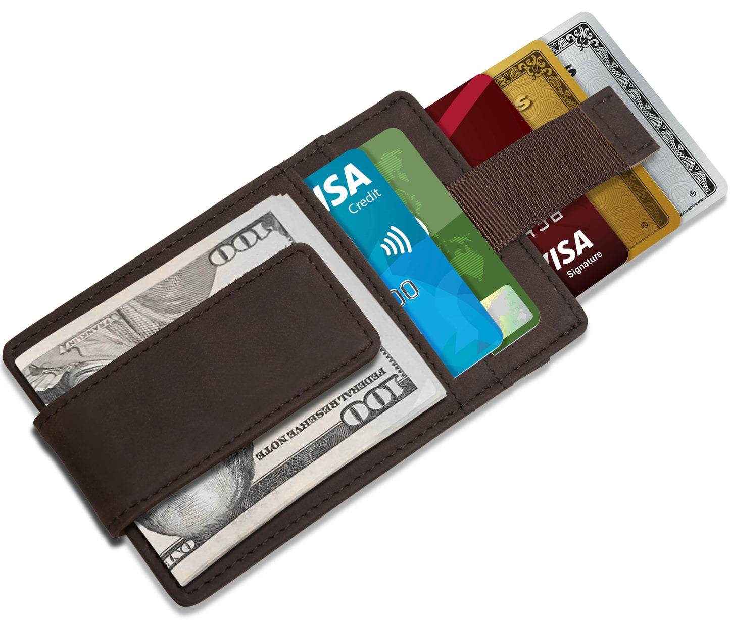 Money Clip Card Holder With Pull Strap