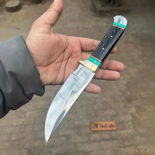 Frontier Bowie Knife 11” - Black Resin Handle with Turquoise Spacers