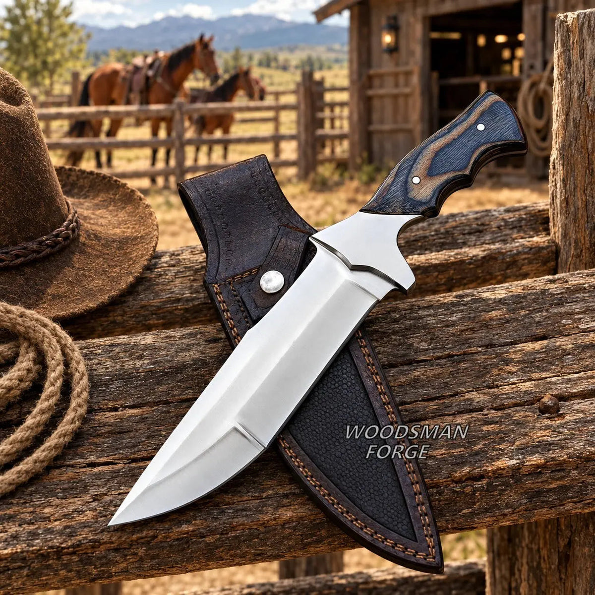 Oakspire D2 Steel Bowie Knife – 13" Hardwood Handle & Leather Sheath