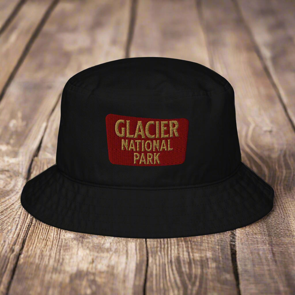 Glacier National Park Sign Organic Embroidered Bucket Hat