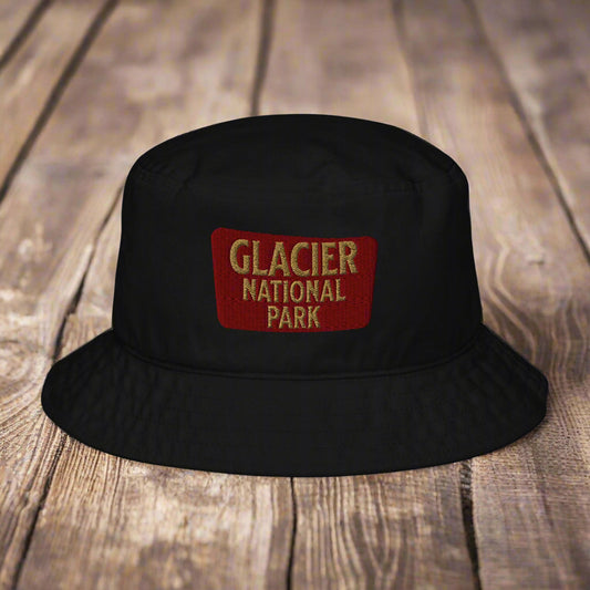 Glacier National Park Sign Organic Embroidered Bucket Hat