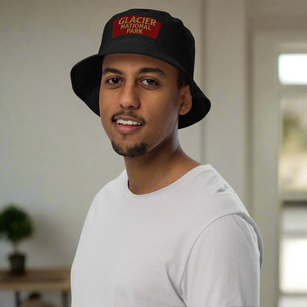 Glacier National Park Sign Organic Embroidered Bucket Hat