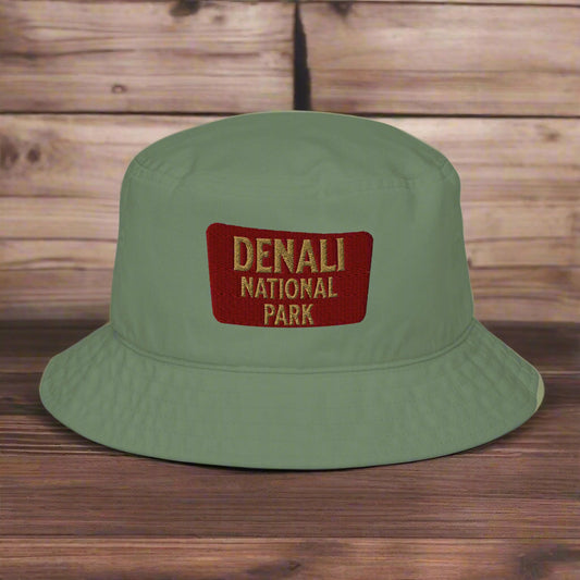 Denali National Park Sign Organic Embroidered Bucket Hat