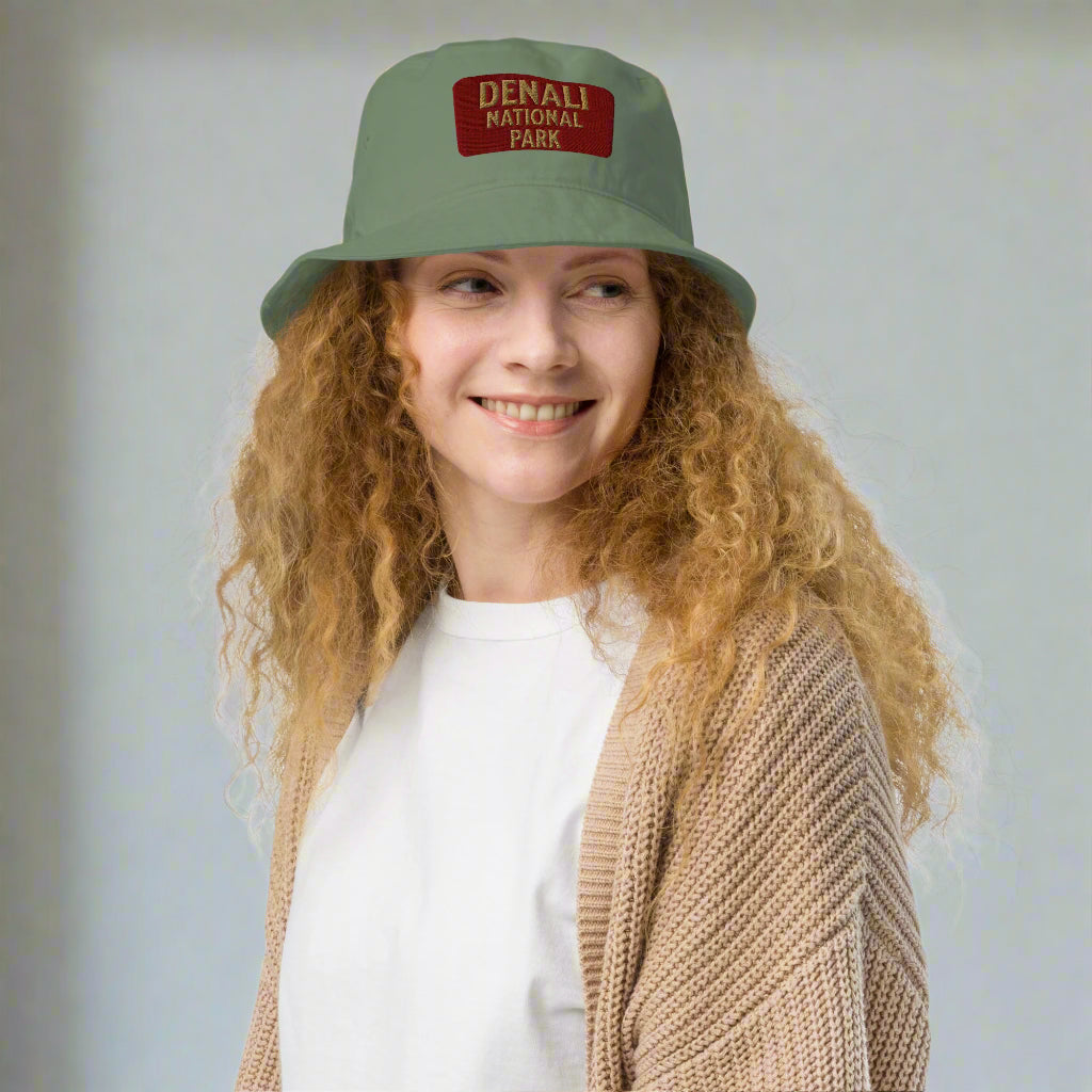 Denali National Park Sign Organic Embroidered Bucket Hat