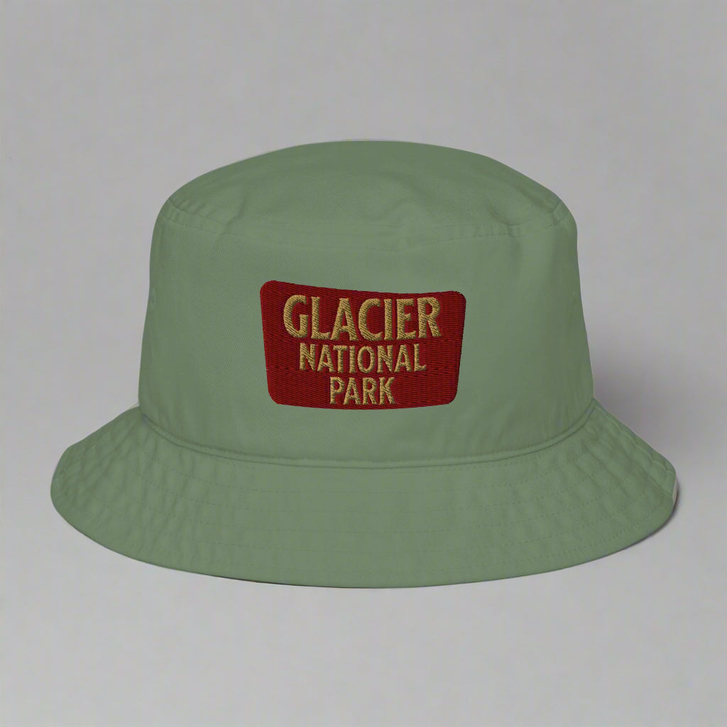 Glacier National Park Sign Organic Embroidered Bucket Hat