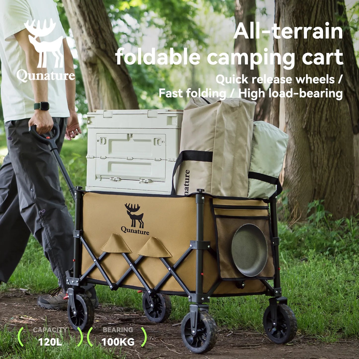 220lbs Foldable Utility Wagon with 360° Swivel Wheels