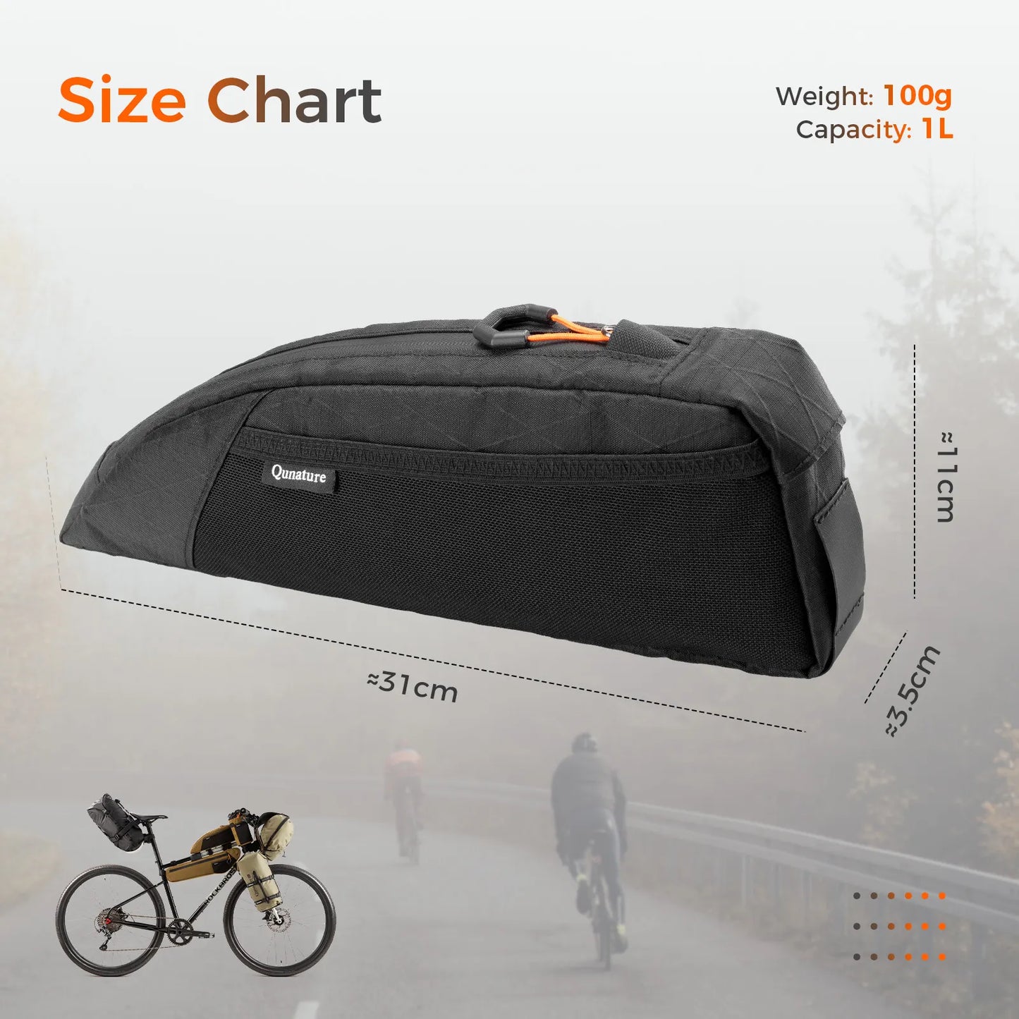 Water-repellent Top Tube Bag for Bikepacking 1L
