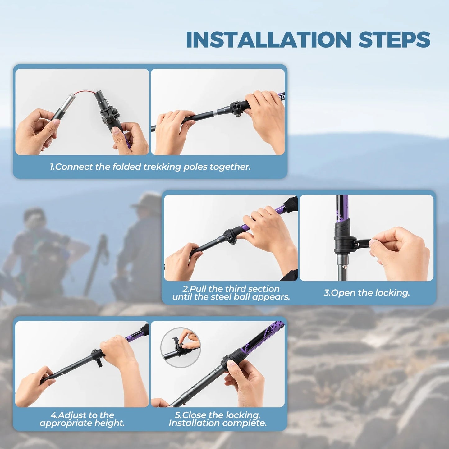 Foldable Lightweight Aluminum Trekking Pole with Adjustable Height and Grip