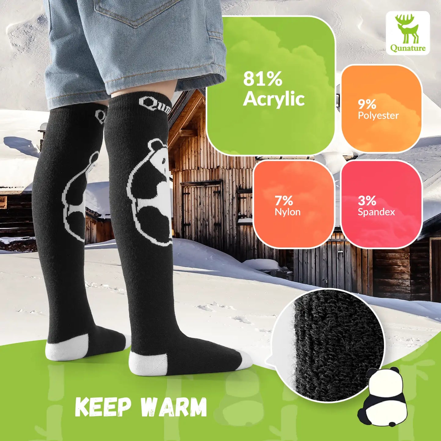 Kids Panda Ski Socks with Heat Retaining for Winter Sports