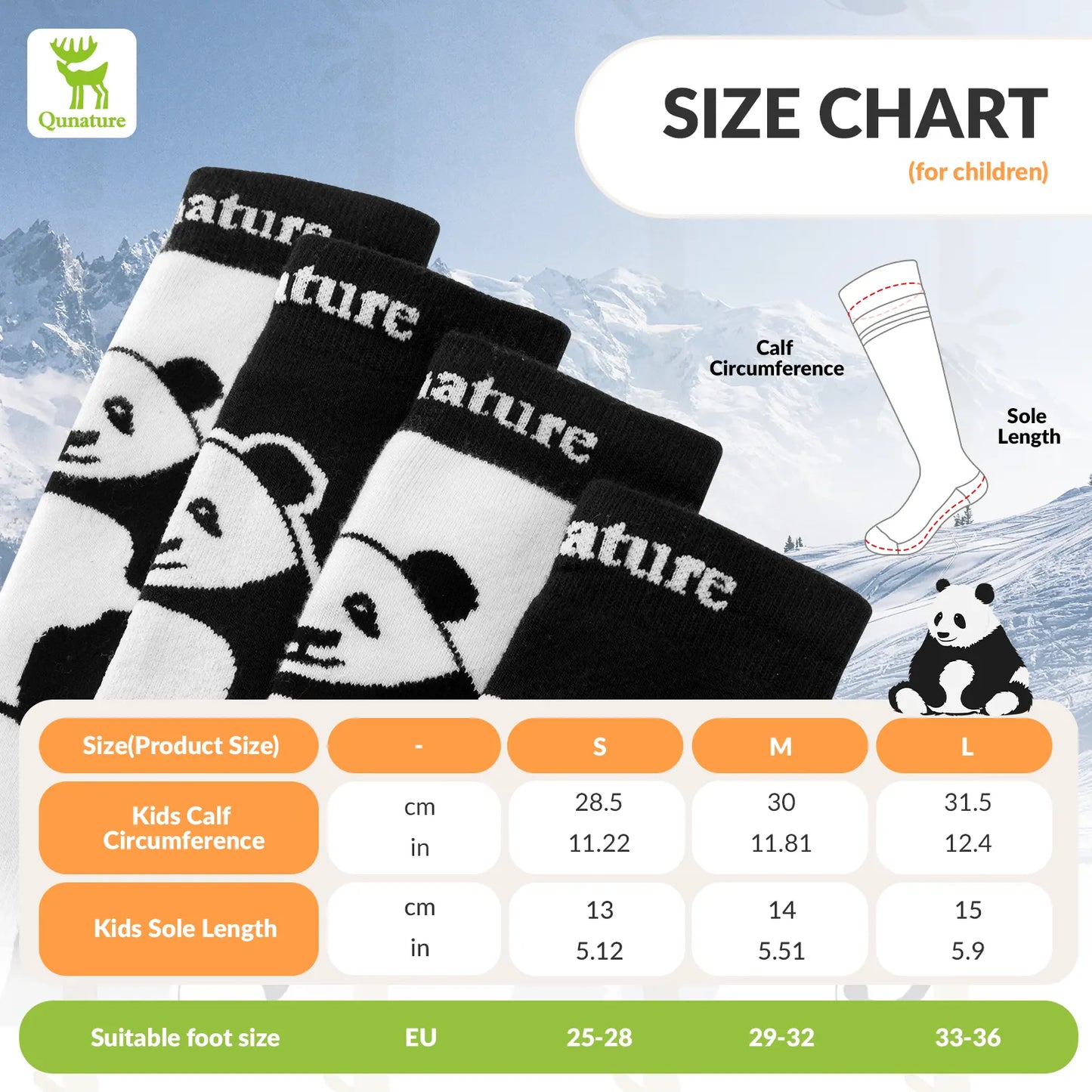 Kids Panda Ski Socks with Heat Retaining for Winter Sports