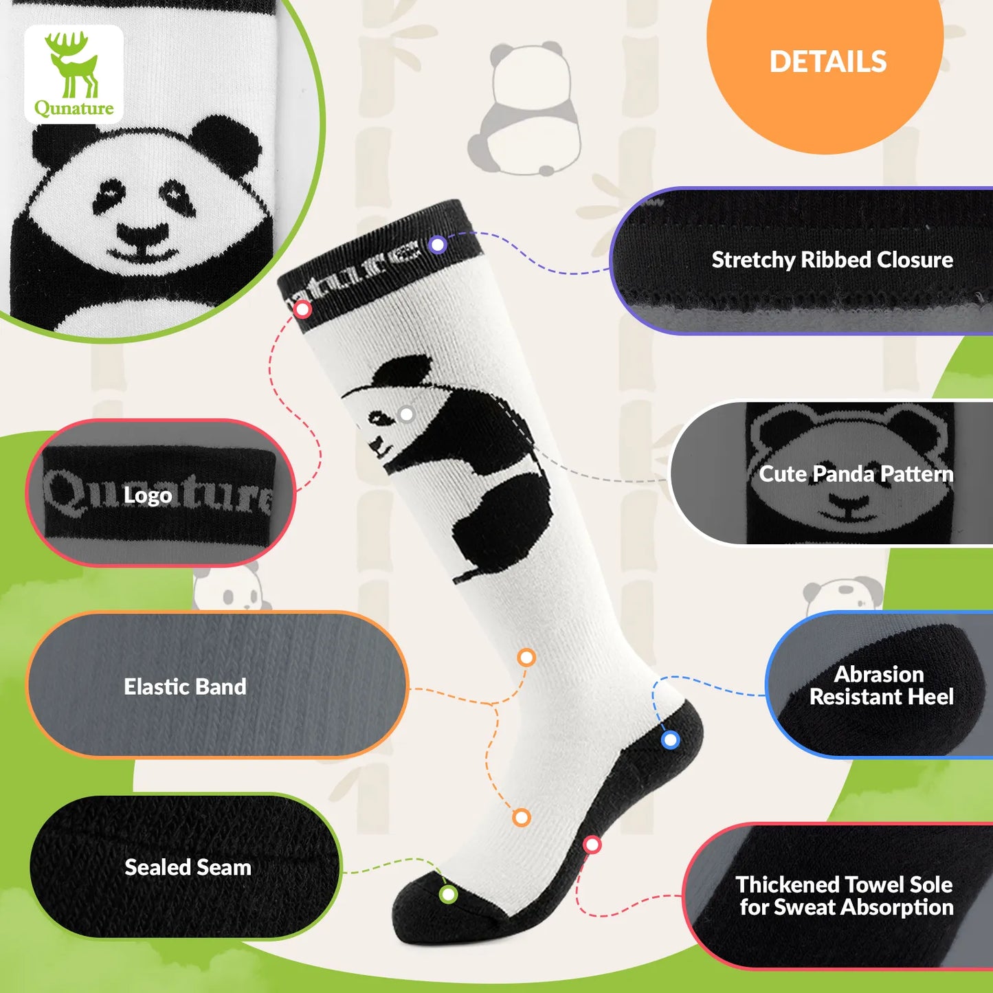Kids Panda Ski Socks with Heat Retaining for Winter Sports