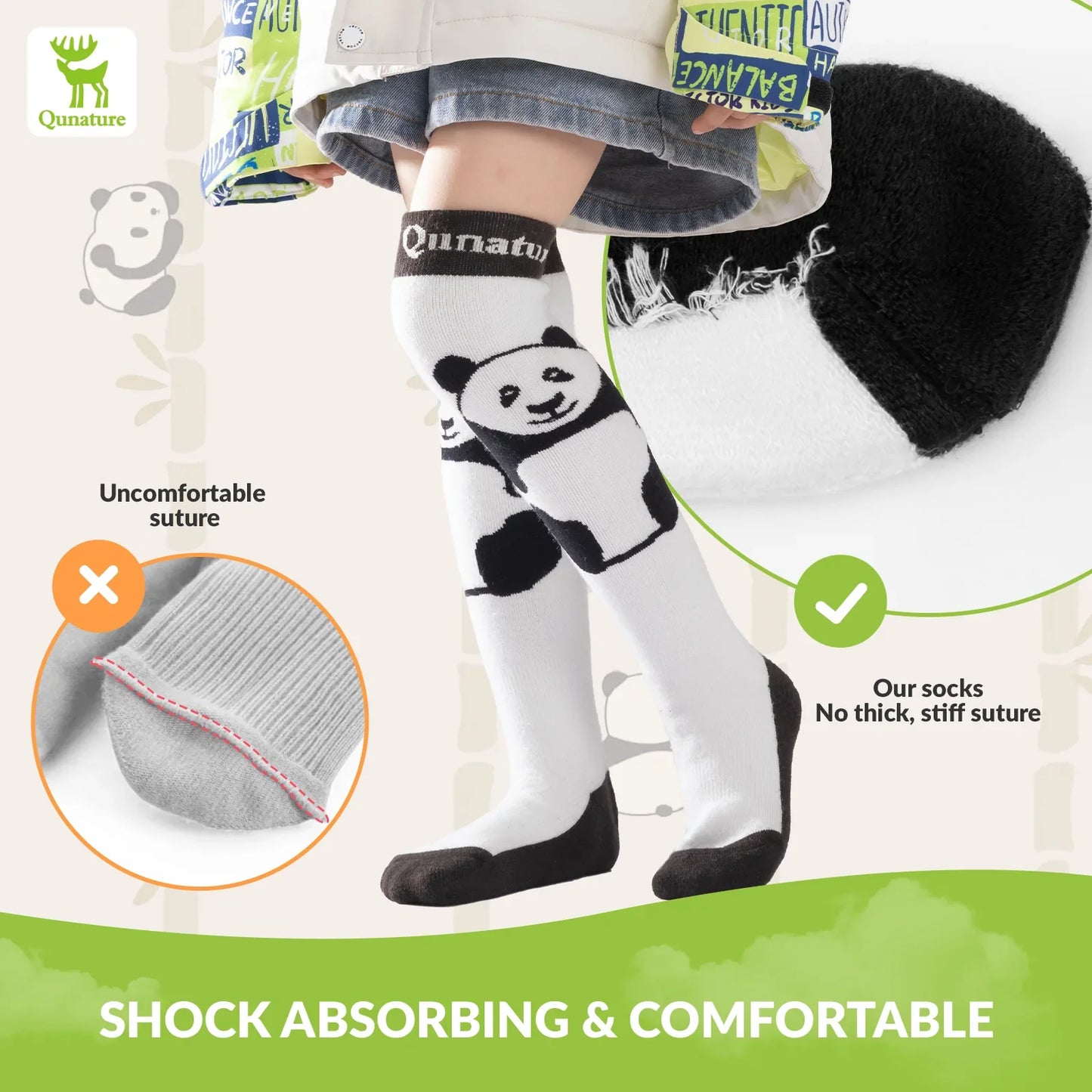 Kids Panda Ski Socks with Heat Retaining for Winter Sports