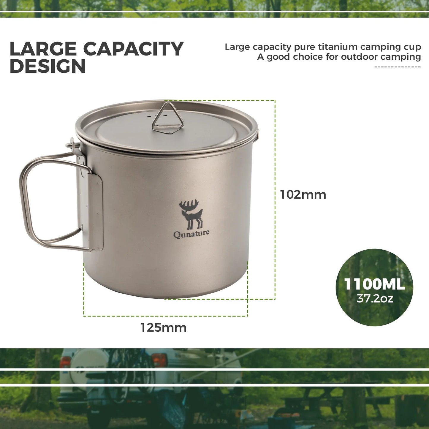 Titanium Hanging Cup With Short Handle 1100ml