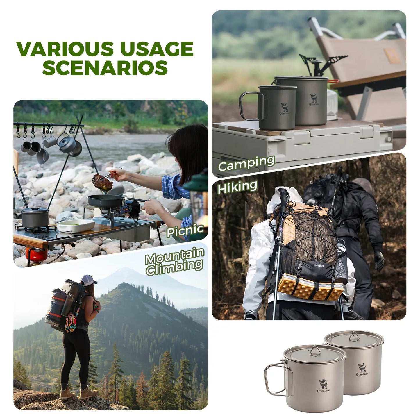 Titanium Hanging Cup With Short Handle 1100ml