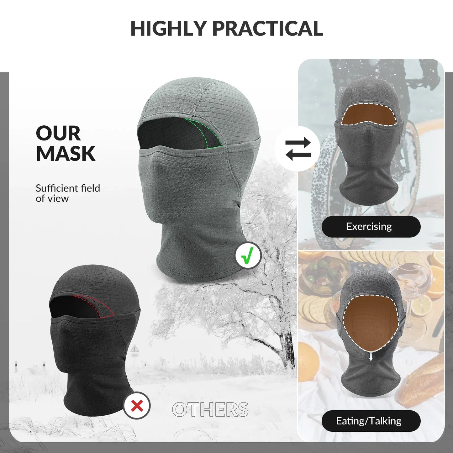 Waffle Grid Hooded Mask with Full-Face Cold Protection & Comfort Fit