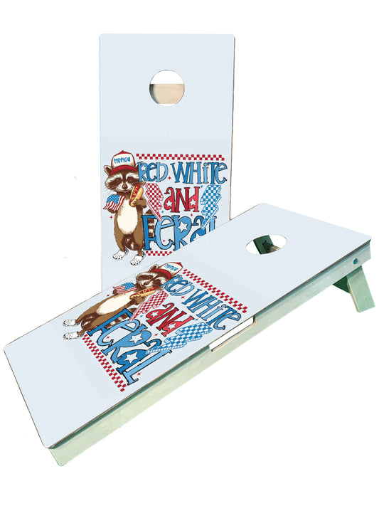 Red White & Feral America Cornhole Boards