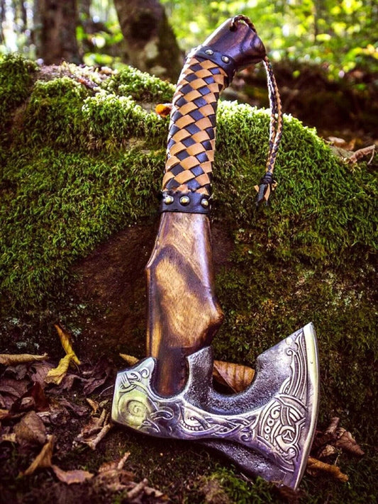 Native American Tomahawk with Custom Handmade Forged Engraved 1095 Steel Blade and Ash Wood Handle – Spirit of the Plains