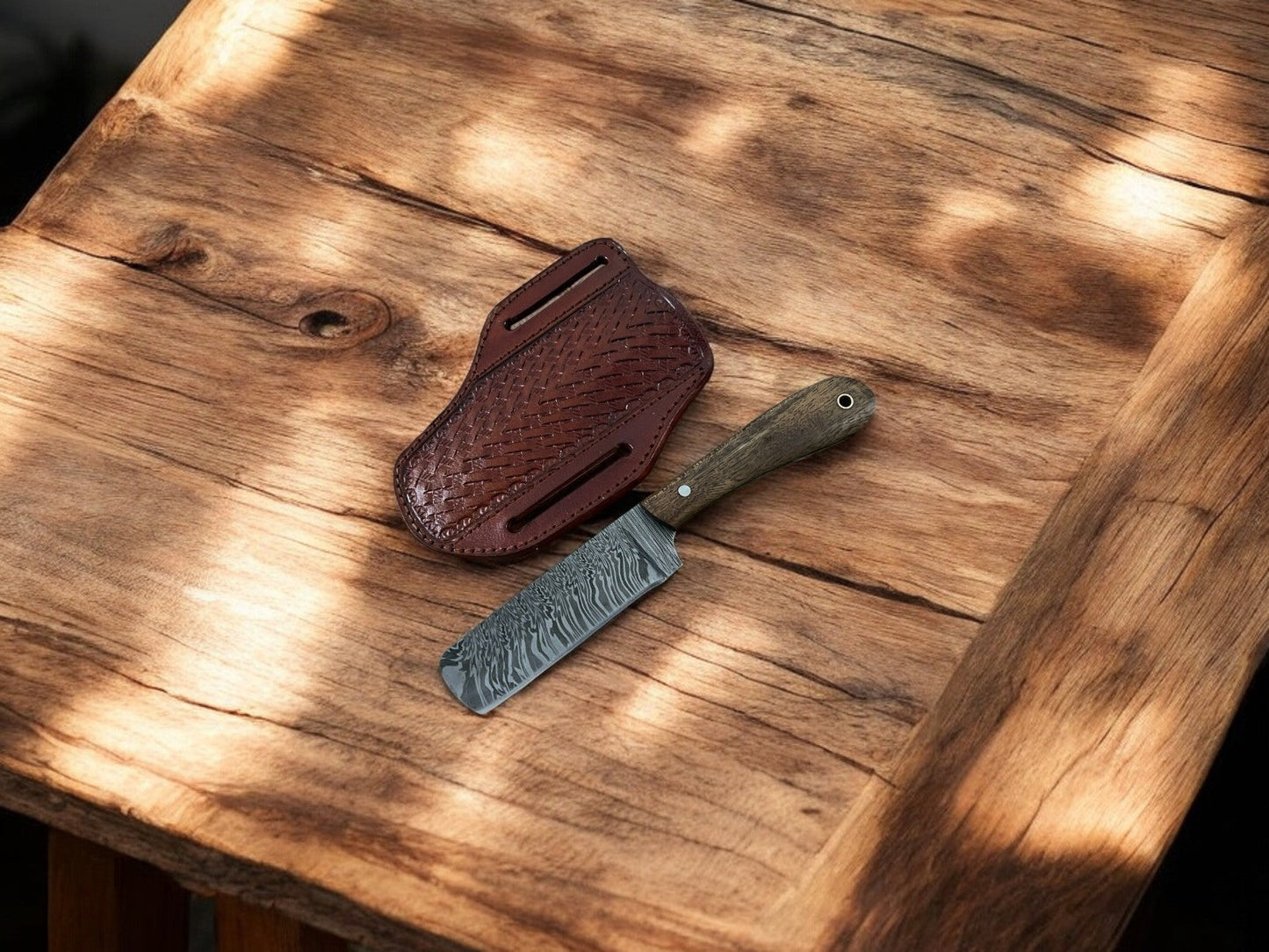 Handmade Damascus Bull Cutter Knife with Walnut Handle