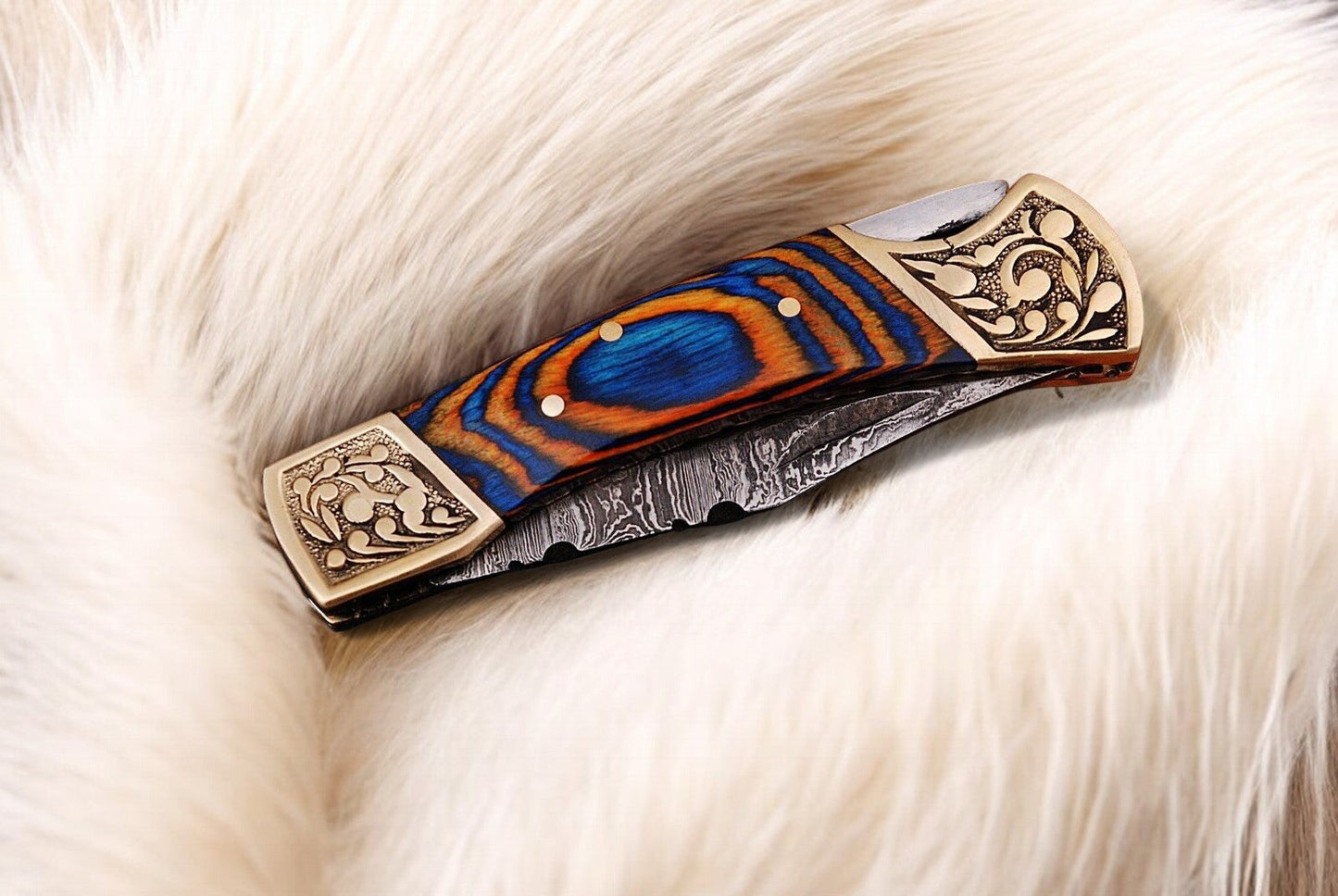 Handmade Damascus Folding Knife – Exotic Wood Handle