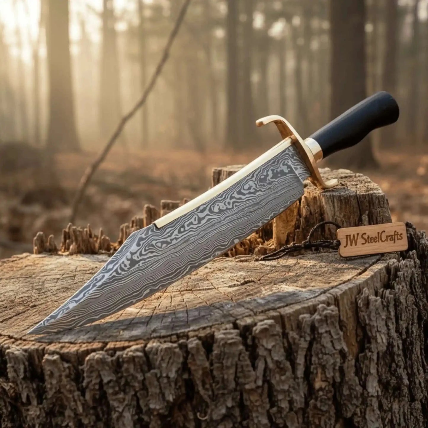 Sheffield Clip Point Bowie Knife Brass Spine Damascus or Polished Blade Exotic Handle