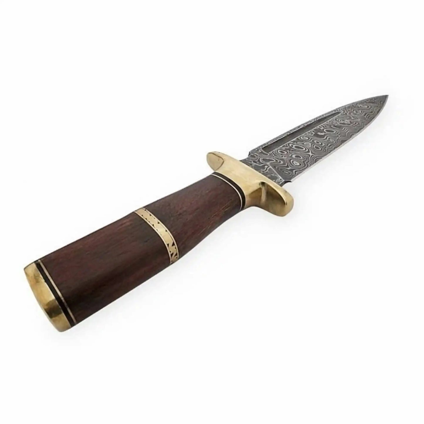 Sheffield Clip Point Damascus Bowie Knife with Hardwood Handle and Brass Guard – Handmade Fixed Blade JW SteelCrafts