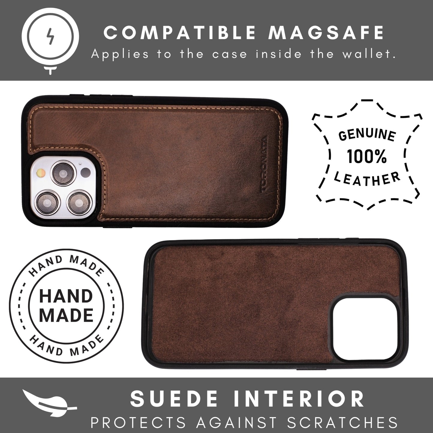 Vegas Premium Leather iPhone 15 Wallet Case with MagSafe | Detachable RFID Blocking Luxury Wallet