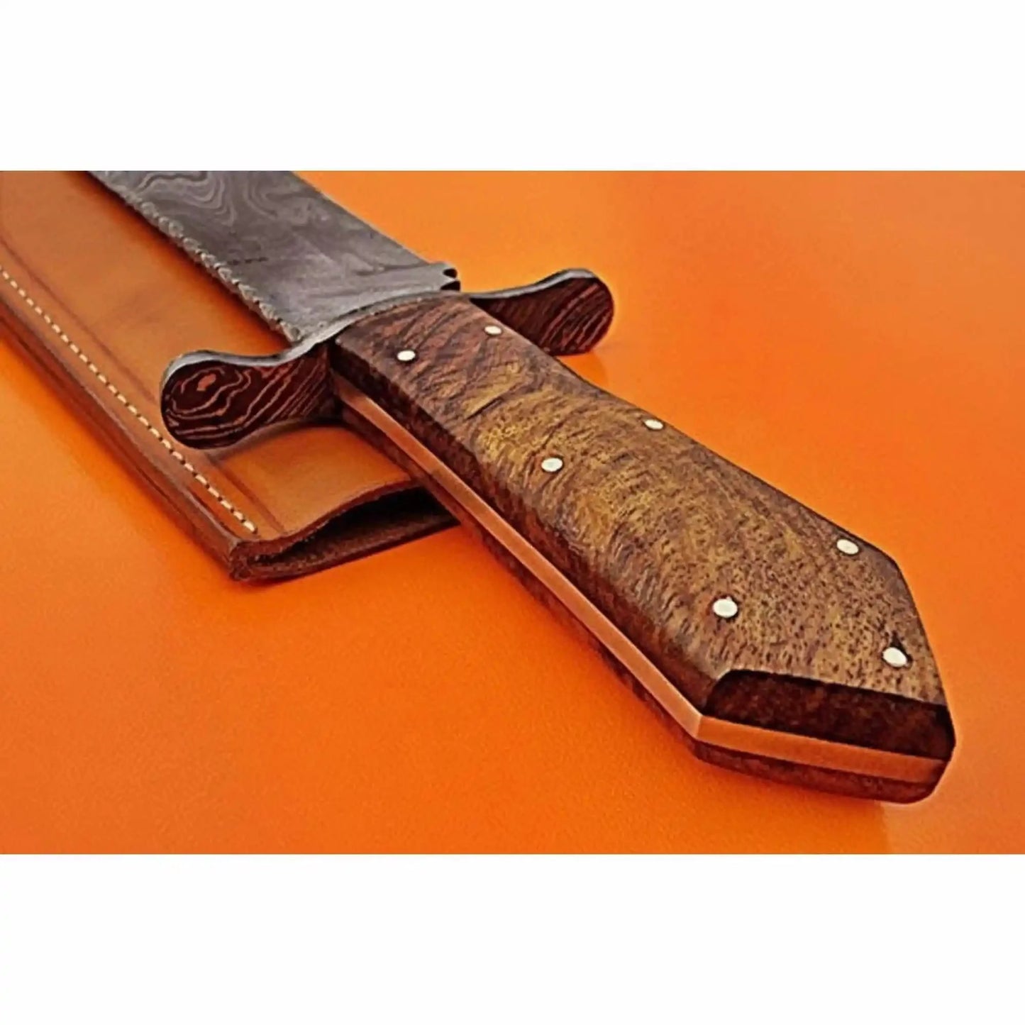 Handmade Victorian Style Bowie Knife with Damascus Steel Blade and Walnut Burl Handle