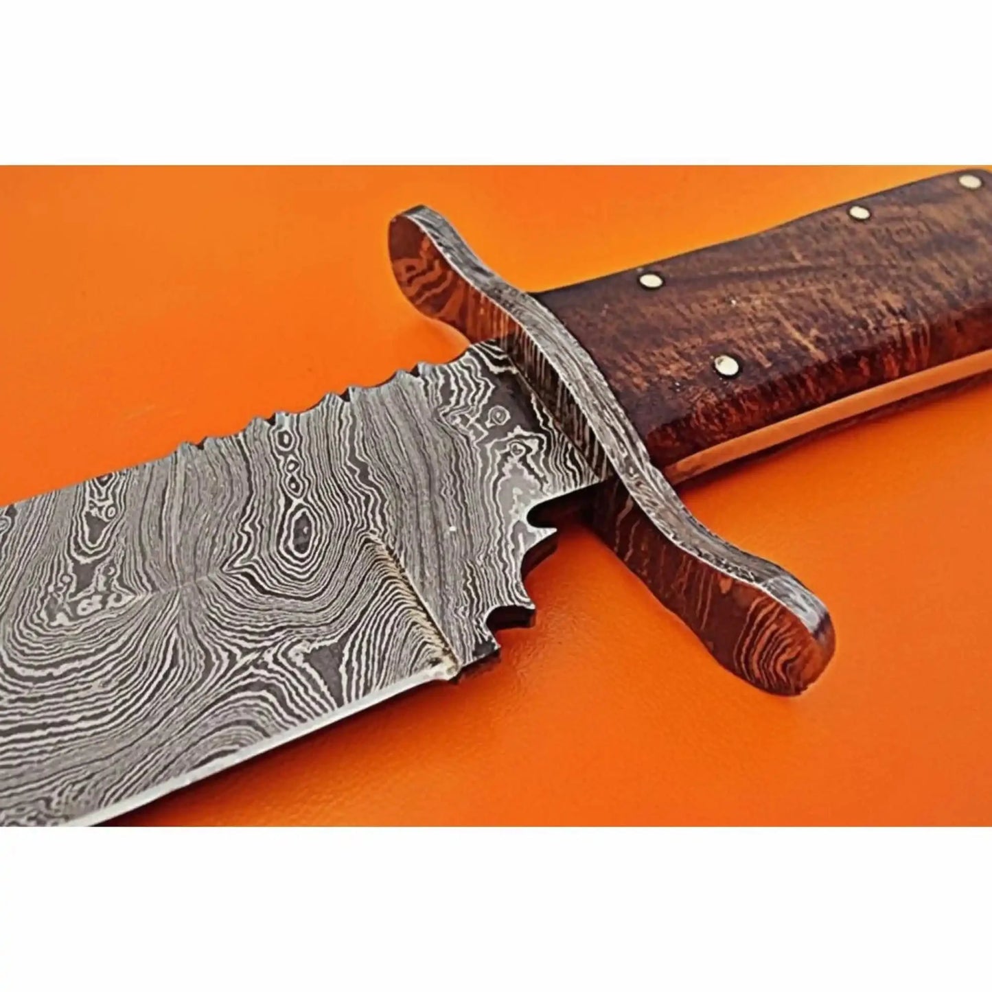 Handmade Victorian Style Bowie Knife with Damascus Steel Blade and Walnut Burl Handle