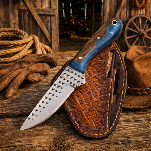 Western Rasp Steel Knife & Belt Sheath – 3.75” Blade, Epoxy Resin & Wenge Wood Handle