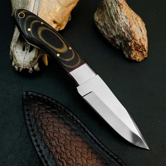 8.1" D2 Steel Skinner Hunting Knife – Full Tang Micarta Handle & Sheath