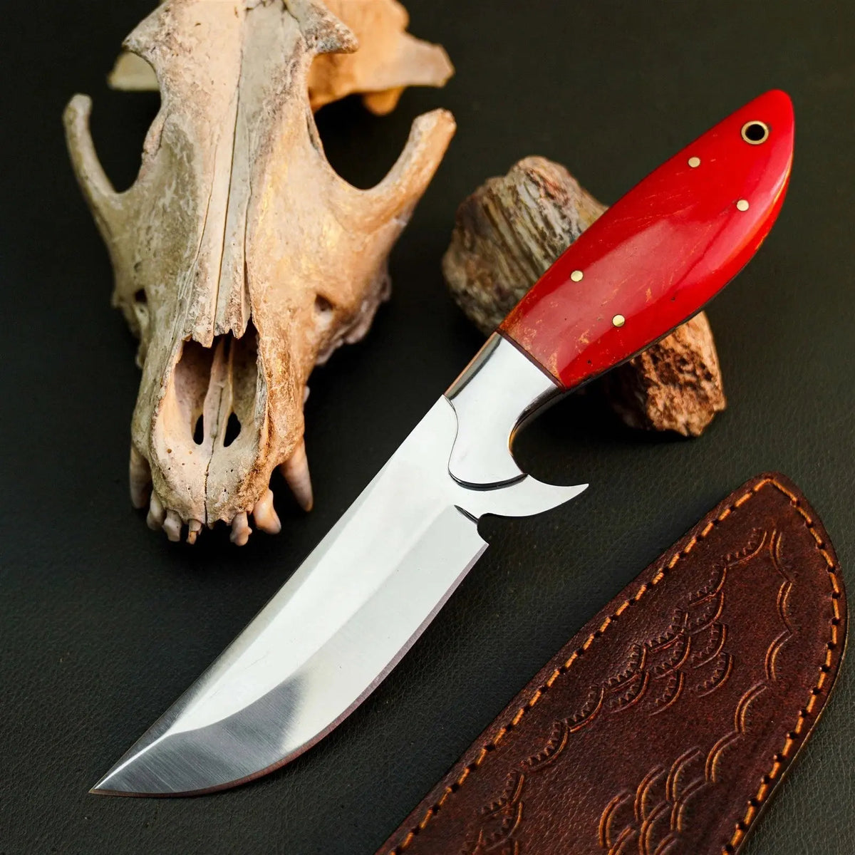 9" Handmade Stainless Steel Bushcraft Knife – Full Tang Resin Handle & Sheath
