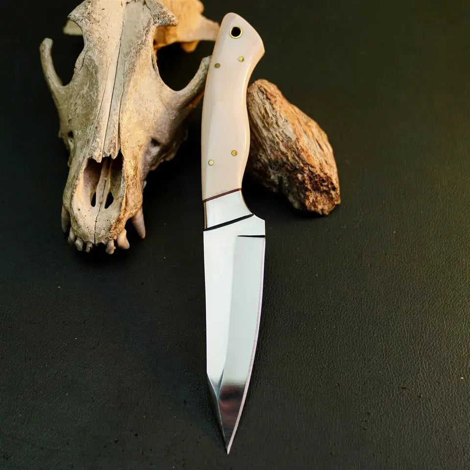 8.7" Handmade Stainless Steel Bushcraft Knife – Full Tang Resin Handle & Sheath