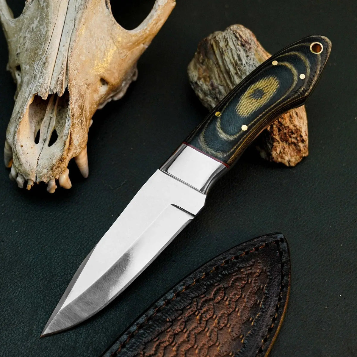 8.1" D2 Steel Skinner Hunting Knife – Full Tang Micarta Handle & Sheath