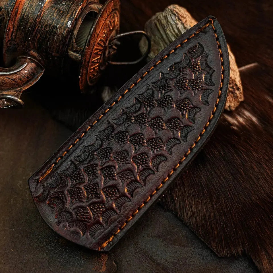 8.8" Handmade Damascus Bushcraft Knife – Full Tang Wood Handle & Sheath