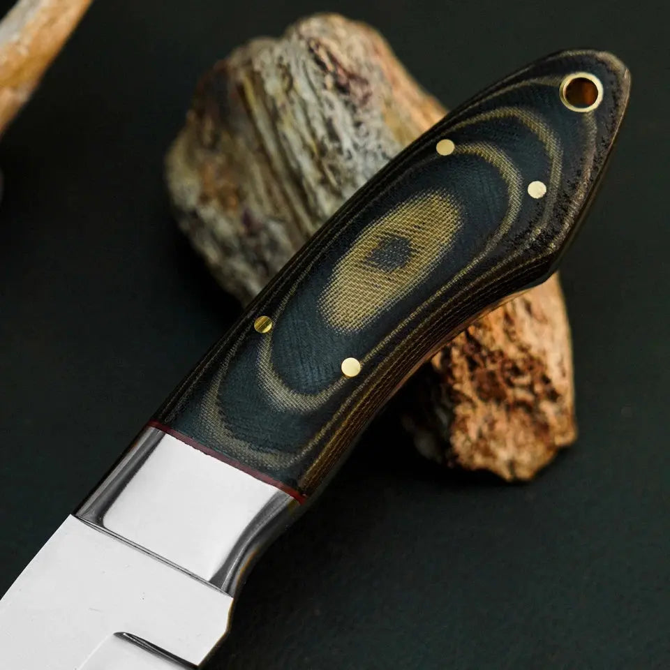 8.1" D2 Steel Skinner Hunting Knife – Full Tang Micarta Handle & Sheath