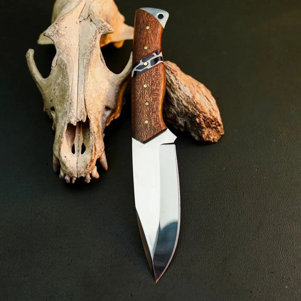 8.8" Handmade Stainless Steel Bushcraft Knife – Full Tang Wood Handle & Sheath