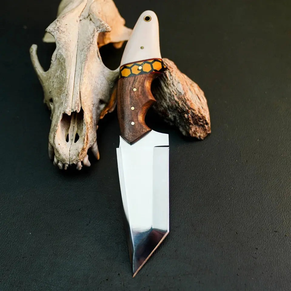 8.9" Handmade Stainless Steel Hunting Knife – Full Tang Wood Handle & Sheath