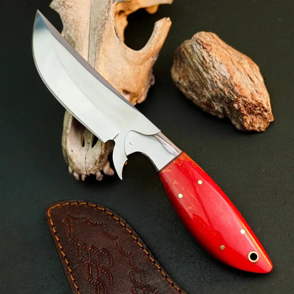 9" Handmade Stainless Steel Bushcraft Knife – Full Tang Resin Handle & Sheath