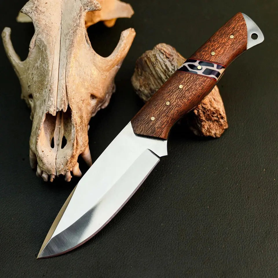 8.8" Handmade Stainless Steel Bushcraft Knife – Full Tang Wood Handle & Sheath